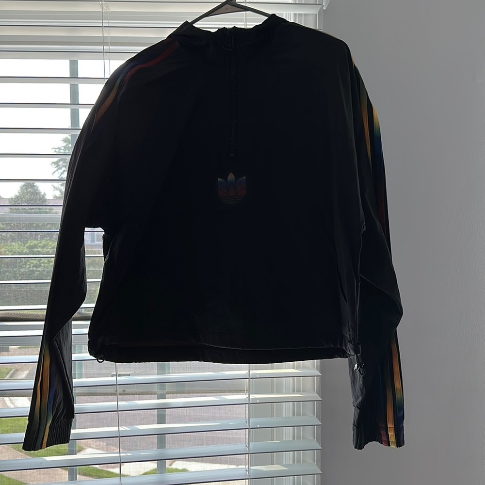 adidas cropped multi color jacket - rain jacket material, never worn